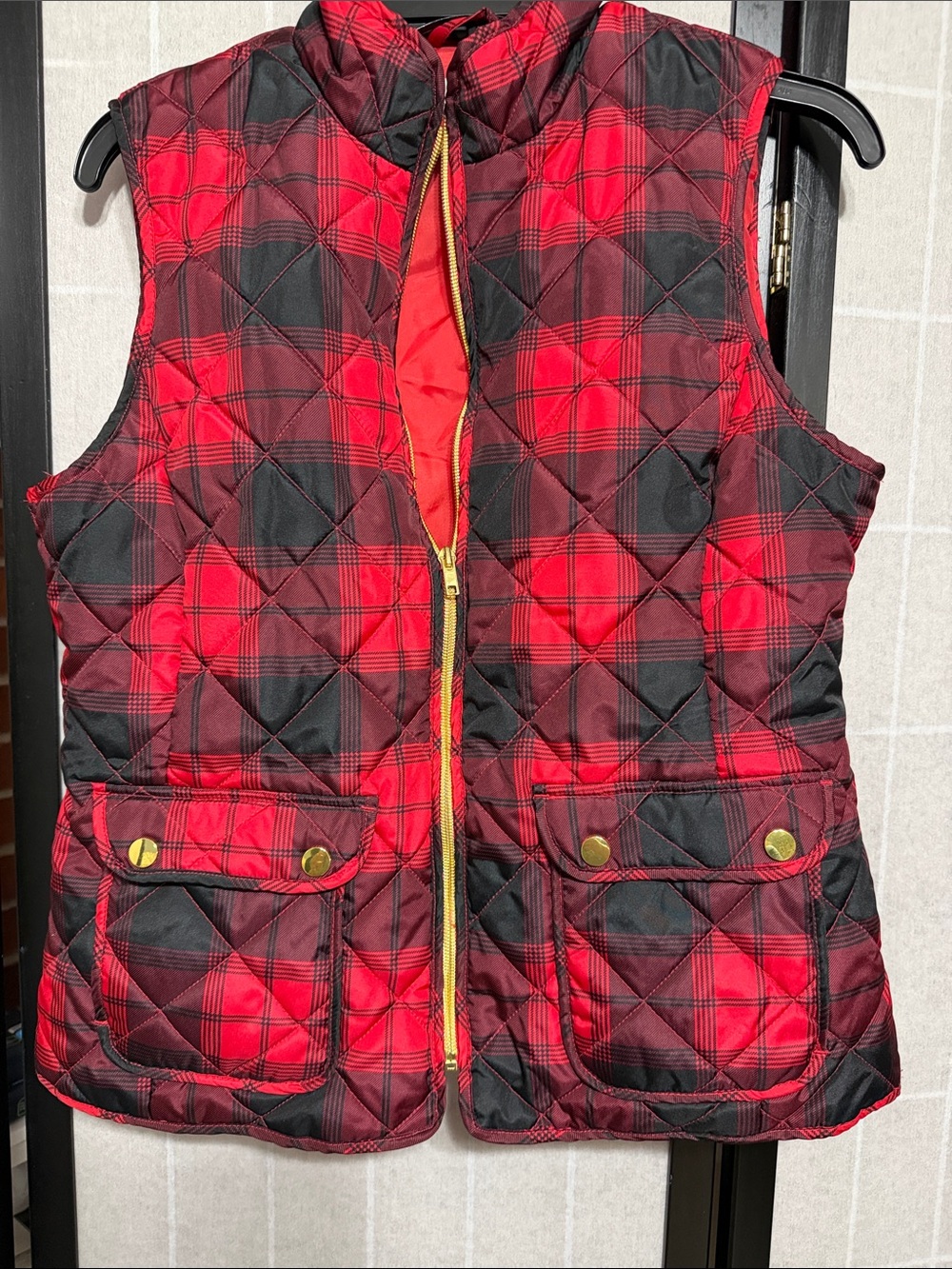 St. John's Bay Red & Black Quilted Plaid Vest